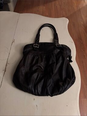 Sundance Chocolate Brown Gathered Leather Hobo Tote